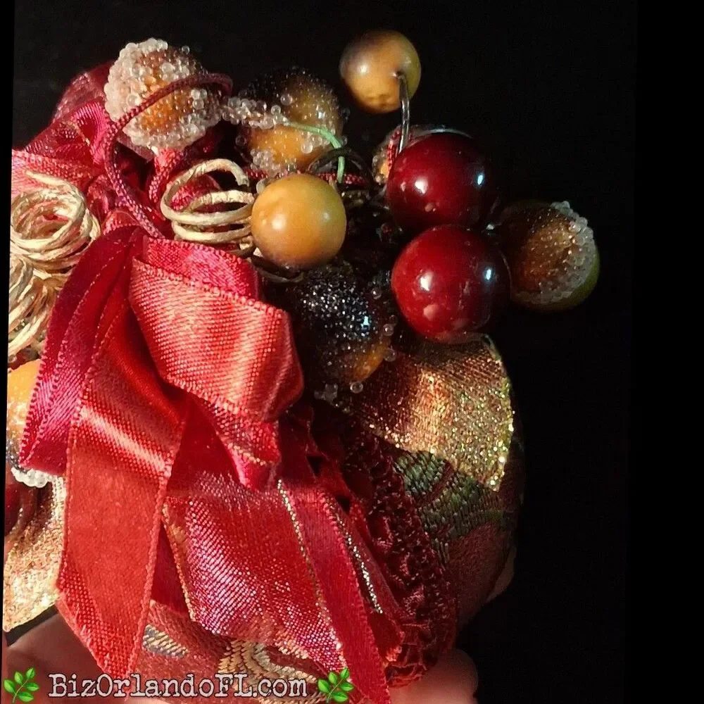VINTAGE: Festive Holiday / Christmas Ornament with Faux Fruit / Berries / Ribbon